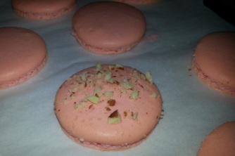 Bake the macaron shells at 275-325°F for 15-18 minutes.